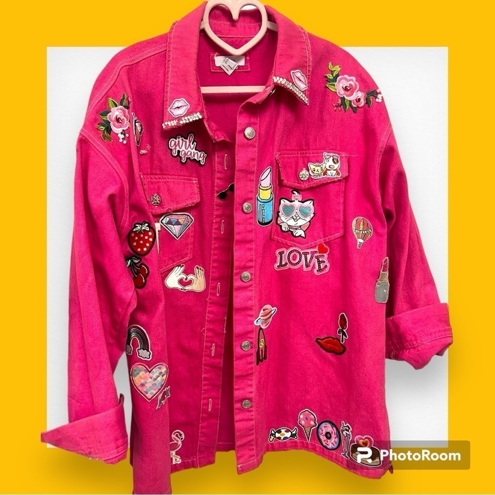 Barbie Pink Denim Jacket Oversized Custom Patches - Picture 2 of 6